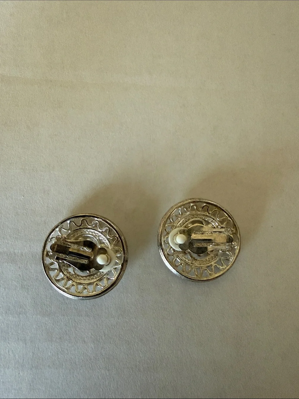 Vintage-Inspired Silver Round Button Earrings - Ornate Filigree